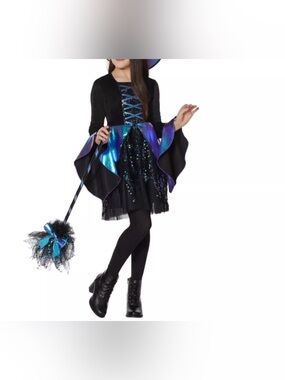 Spirit Halloween Kids Mystic Witch Costume Child Medium Black Purple Sequins